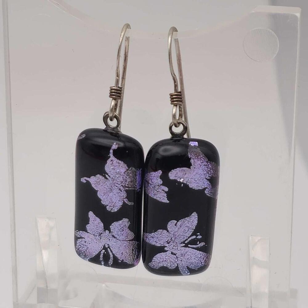 Handmade Dichroic Fused Glass Drop Earrings